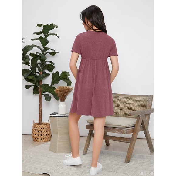 Maternity short sleeve Knot Waist mini Dress olive green - Picture 11 of 12